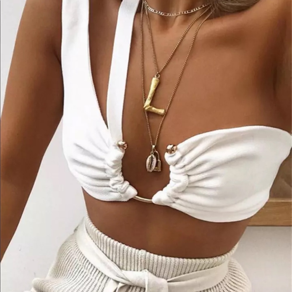 Y2K high fashion White Ribbed Bra Top Ring Detailing